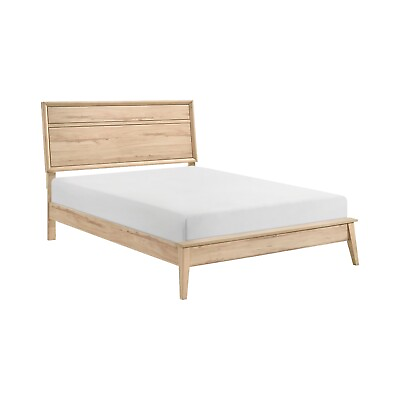 #ad MID CENTURY MODERN NATURAL OAK WOOD FINISH QUEEN BED FURNITURE $499.00