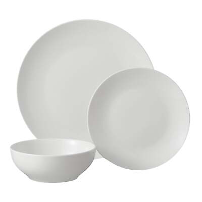 #ad 12 Piece Glazed White Stoneware Dinnerware Set Dishwasher Safe Microwave Safe $11.84
