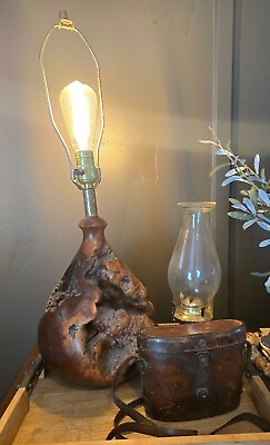 BURL WOOD Organic Round Sculptural Table Lamp CUSTOM Made Mid Century Modern $337.00