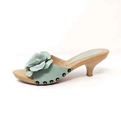Collection Fifty Nine Womens 8.5 Heel Sandals Leather Rose Aqua Slip On 39 $34.99
