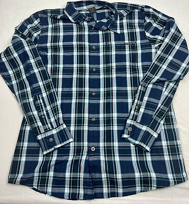#ad Oakley Mens Shirt Long Sleeve Size Medium Plaid Button Dressy Teal Blue Striped $15.00