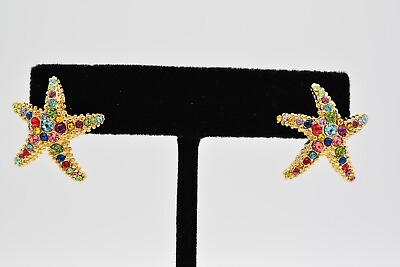 #ad Sugarfix Starfish Earrings Rhinestone Crystal Under Sea Gold Tone Stud BinA14 $9.56
