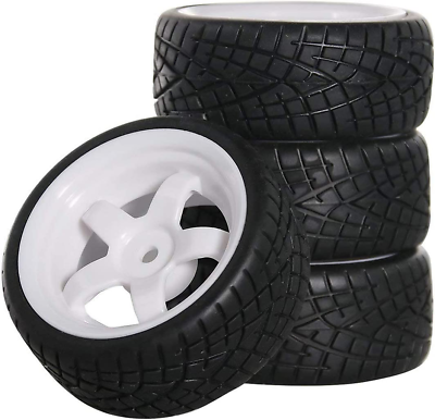 OD 2.55quot; 12Mm Hex White 5 Spoke Plastic Wheel Rims amp; Rubber Tires Compatible wit $20.86