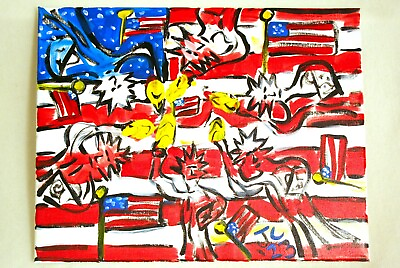 #ad LIBERTY AMERICAN FLAG USA Jr CHARLIE FAST OUTSIDER POLITICAL FOLK POP ART PAINT $70.00