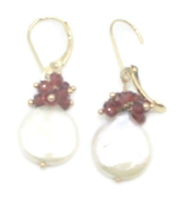 #ad Freshwater Pearl White amp; Garnet Hanging Earrings14K Yellow Gold $182.85
