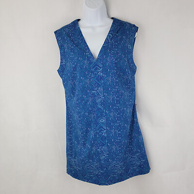 TITLE NINE Womens MEDIUM Dress Nimblene V Neck Sleeveless Active BLUE DOTS $39.99