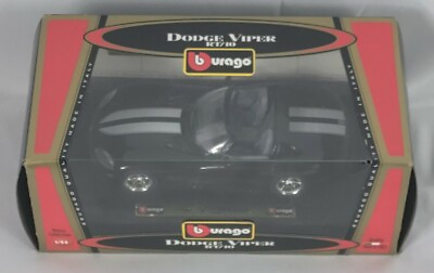 #ad Bburago 1993 Black Dodge Viper RT 10 Die Cast Metal Car 1:24 Scale #01575 w Box $18.00