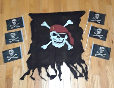 #ad #ad 1 Pirate Banner 28quot; x 36quot; And 6 Small 8quot; x 5quot; Flags Skull amp; Crossbones Halloween $8.00