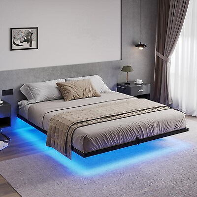 #ad Floating Bed Frame Full Size with LED Lights Modern Metal Platform Bed Frame $109.97