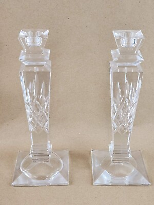 #ad Pair of Stuart Crystal Clear Glass Candleholder Candlestick Candle Stick Signed $29.74