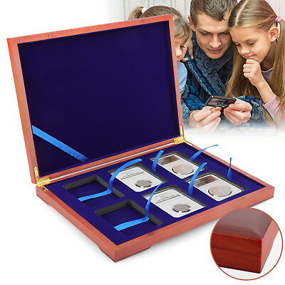 #ad Solid Wood Display Storage Box Case for 6 Certified PCGS NGC Coin Slab Holder US $32.98
