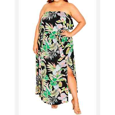 #ad City Chic Women#x27;s Samira Tropical Leaf Strapless Dress Black Floral Maxi 20 NWT $49.99