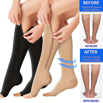 1 3 Pair Zipper Compression Socks Workout Support Stockings 20 30mmHg Men Women $14.98