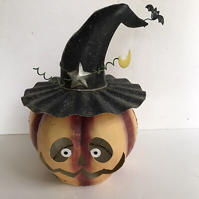 #ad Halloween Jack O Lantern Witch’s Head Candle Holder Display 12” X 9” Funny $14.99