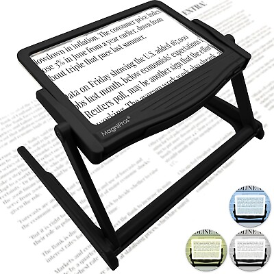 #ad MagniPros 5X Large LED Hands Free Full Page Magnifying Glass Detachable Stand $31.89