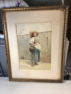 #ad PAINTING FULL BODY PORTRAIT OF A YOUNG WOMAN 20TH CENTURY Frame No Glass $42.50