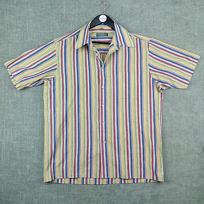 #ad #ad MC PANTHON Shirt Mens Large Pastel Striped Short Sleeve Button Up GBP 8.98