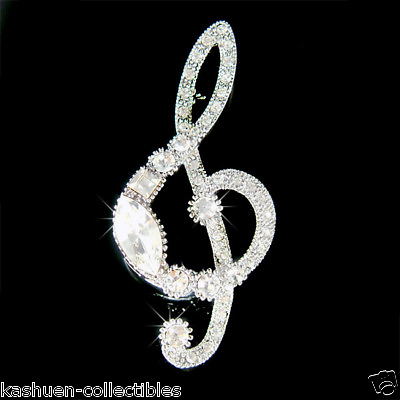 #ad TREBLE g CLEF made with Swarovski Crystal Music Note Musical Pin Brooch Jewelry $53.00