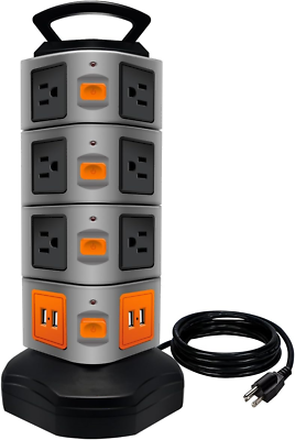 #ad Power Strip Tower Surge Protector Electric Charging Station 14 plugs 4 USB 6feet $45.28