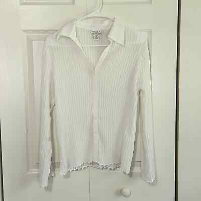 Vintage Nicola White Long Sleeve Lightweight Button Down Top Blouse Size Med $21.99