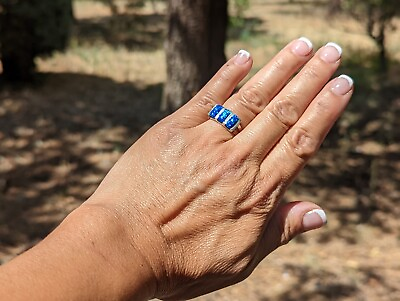 #ad Zuni Ring Inlay Native American Blue Opal Sz 7.25US SouthWestArtisans $65.00