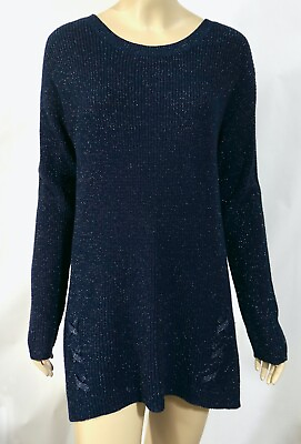 #ad NWT Ana Metallic Silver Thread Sparkle Navy Sweater L $16.00