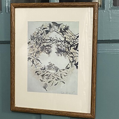 #ad Art Print Abstract Portrait Jesus Birds Crows Tree Branches Signed Framed $36.99