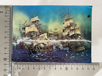 Two sailing ships at sea postcard unposted 3D $15.00