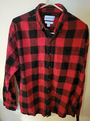 Saddlebred Flannel XL Mens Shirt Red Black Plaid 1 Pocket 30 L 29 Across Front $12.40