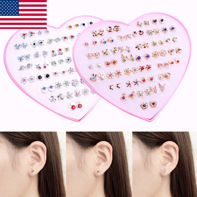 36 Pairs set Cute Mixed Flower Pattern Stud Earrings For Kids Girls Jewelry Gift $3.10