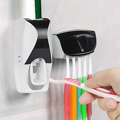 #ad Toothbrush Holder Automatic Toothpaste Dispenser Wall Mounted Bathroom Rack $11.43