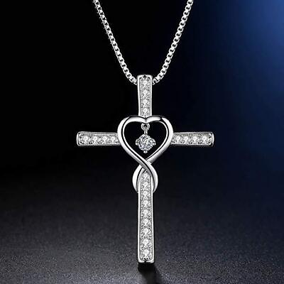 #ad Fashion Cross Pendant Necklace Chain Women#x27;s Religious Inlaid Zircon Pendant $6.64