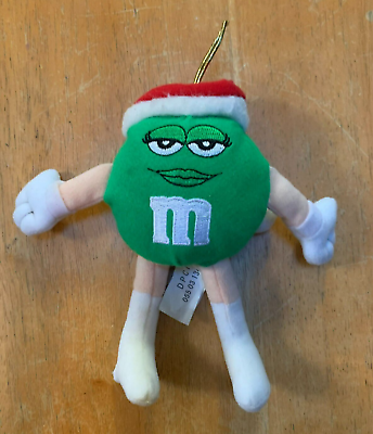 #ad 2002 Mars Green Mamp;M’s Candy Red Christmas Santa Hat Stuffed Plush 7quot; Ornament $8.88