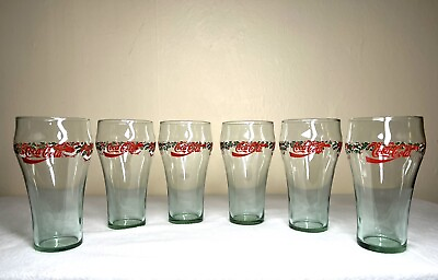 #ad Vintage Coca Cola Christmas Holiday Soda Glass Set Of 12 Holly And Berries 6” $29.99