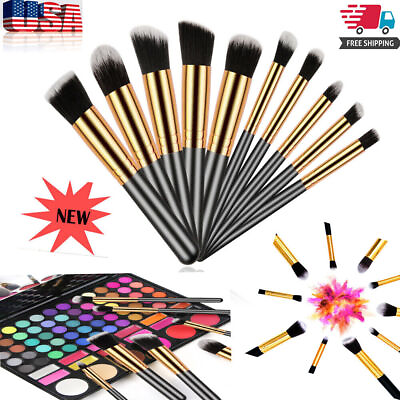 #ad 10PCS Pro Makeup Brushes Set Powder Foundation Eyeshadow Blush Brushes White $2.99