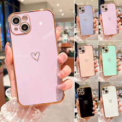 Cute Heart Plating Soft TPU Case For Apple iPhone 15 Pro Max 14 13 12 11 XS XR 8 $7.95