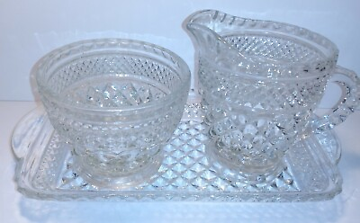 #ad Wexford Pattern Clear Glass Tray Creamer amp; Sugar Jar Bowl Set Lot $22.00