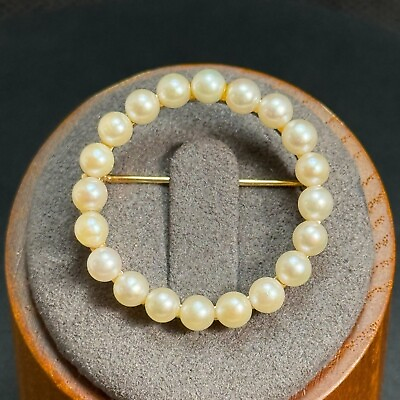 #ad Antique 14k Yellow Gold Cultured Pearl Circle Pin 4mm Pearls 1.25quot; in Diameter $299.00