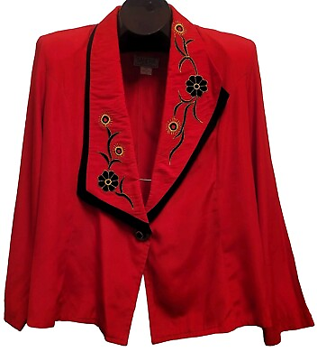 #ad Vintage 80s Western Wear Jacket Womens XL Red Embroidered Floral Blazer Top USA $42.50