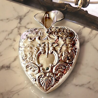 Exquisite Art Nouveau Silver 925 Repoussé Heart Posy Holder Brooch Boutonniere $125.00
