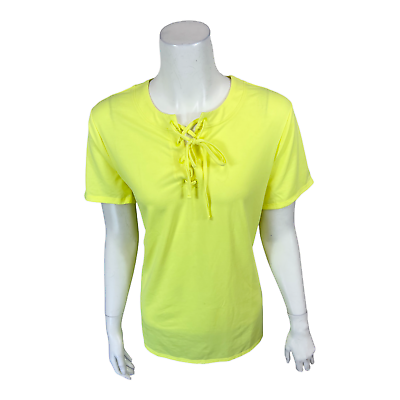 #ad Belle by Kim Gravel Short Sleeves Lace Up Knit Top Solid Neon Lime Large Size $20.00