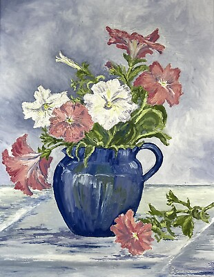 #ad Vintage Floral Still Life Painting Mid Century Frame Signed 17 1 8” Soft Pastels $37.49