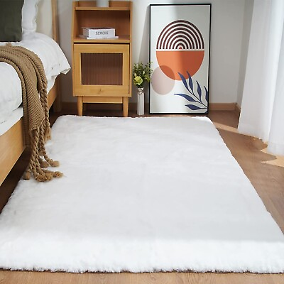 #ad Ultra Soft Faux Rabbit Fur Rug 4x6 Machine Washable Area Rugs for Bedroom Fl... $121.28
