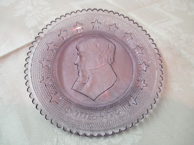 #ad Vintage 1980#x27;s Pairpoint Glass Cup Plate purple Courage Man#x27;s Profile with Stars $9.99