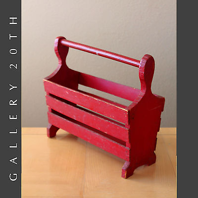 #ad CHARMING SHABBY CHIC WOOD MAGAZINE RACK DISTRESSED RUSTIC RED 50S 60S VTG MCM $382.50