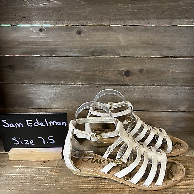 Womens Sam Edelman Donna Ivory Leather Gladiator Sandals Size 7.5 M GUC $24.99