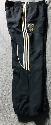 Adidas Deutscher Fussball Sport Adult Pants Sz L Firebird trefoil Stripes Black $29.99