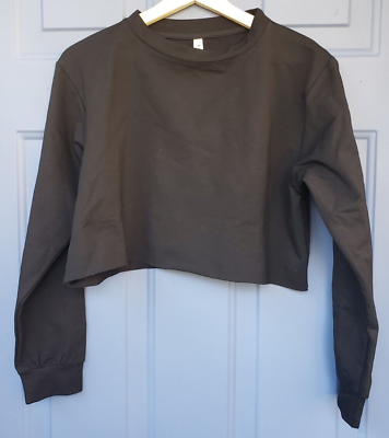 NEW Womens Kyerivs Black Stretch Crop Top Long Sleeve Workout MED NWT $15.99
