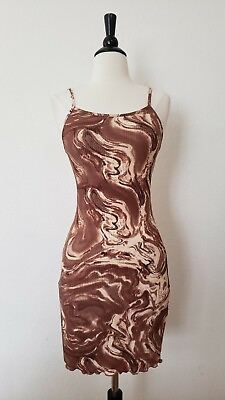 #ad Urban Outfitters Bodycon Dress New Size Large Brown Marble Tie Die Chic Mini $25.00