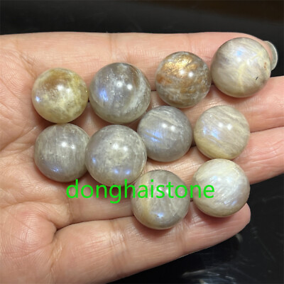 #ad 10pcs Natural Moonstone Sphere Quartz Crystal Carved Ball Reiki Healing 15mm $14.81